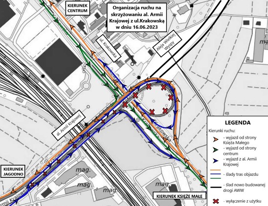 W piątek (16 czerwca) oraz w sobotę (17 czerwca) można spodziewać się czasowej zmiany organizacji ruchu na skrzyżowaniu ul. Krakowskiej, al. Armii Krajowej z Aleją Wielkiej Wyspy. Sprawdź szczegóły.