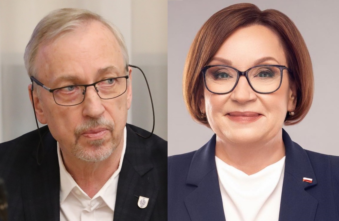 Od lewej Bogdan Zdrojewski, kandydat KO do PE i Anna Zalewska, kandydatka PiS do PE